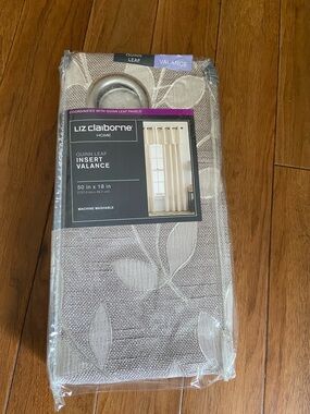 Liz Claiborne Neutral Leaf Insert Valance - Taupe set of 3